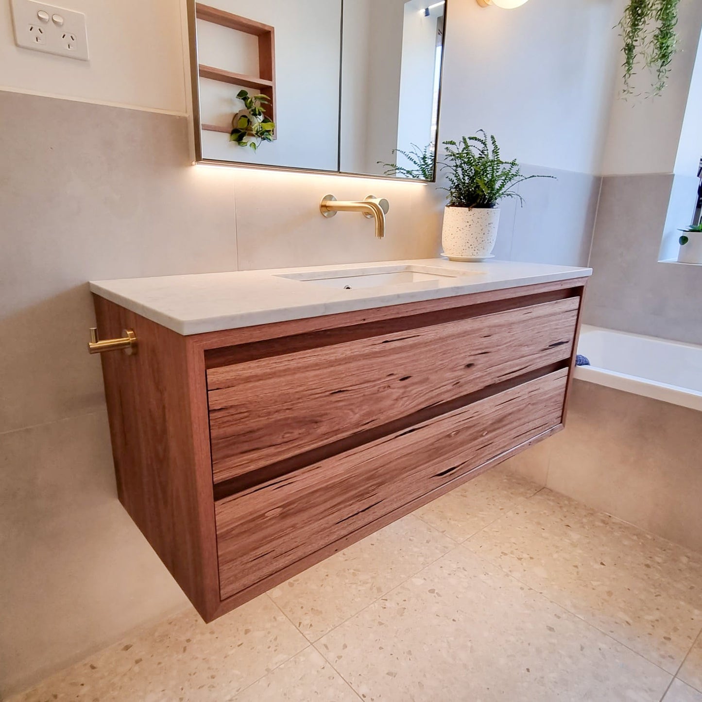 Stone Topped Wall-Hung Timber Vanities