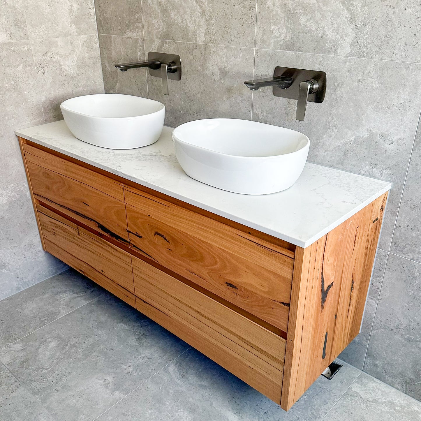 Stone Topped Wall-Hung Timber Vanities