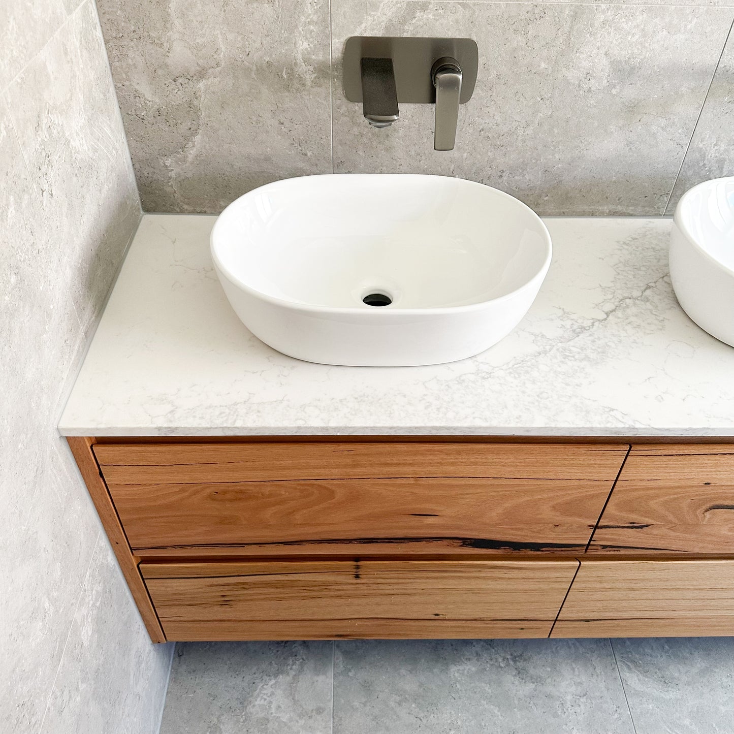 Stone Topped Wall-Hung Timber Vanities