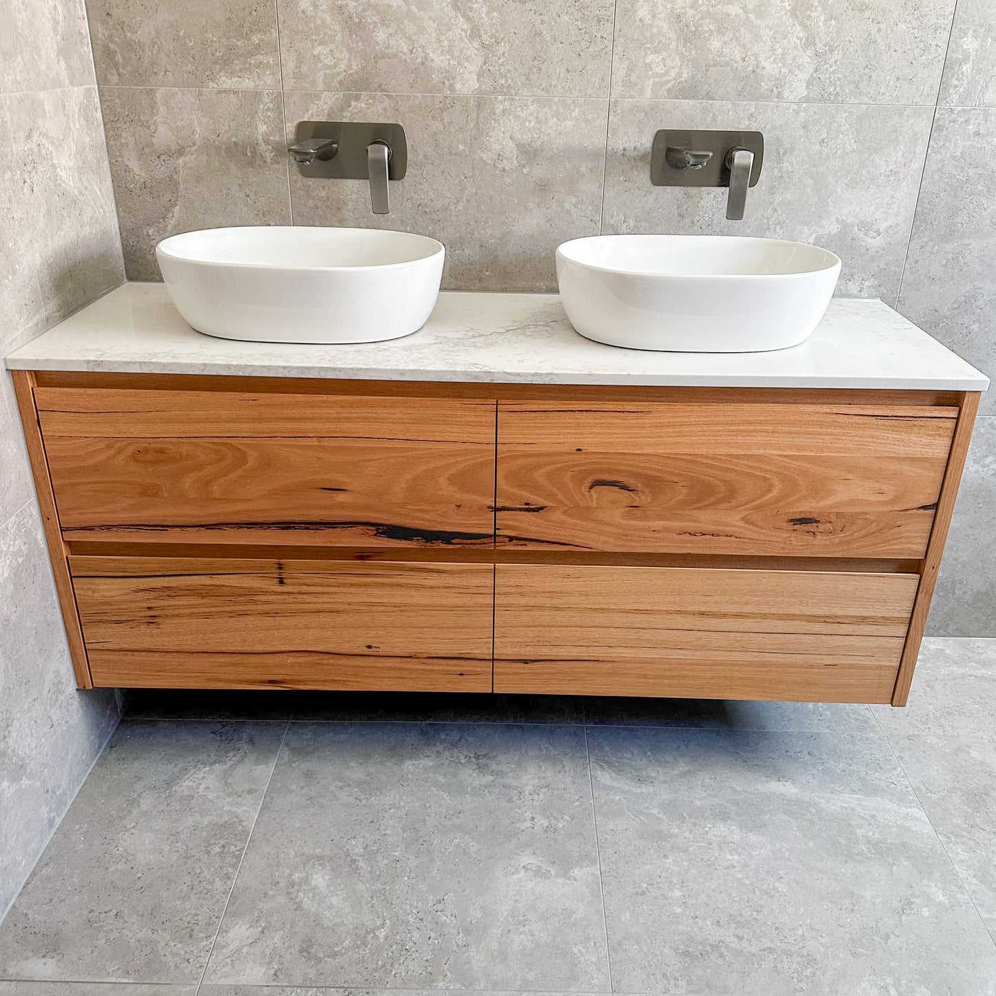 Stone Topped Wall-Hung Timber Vanities