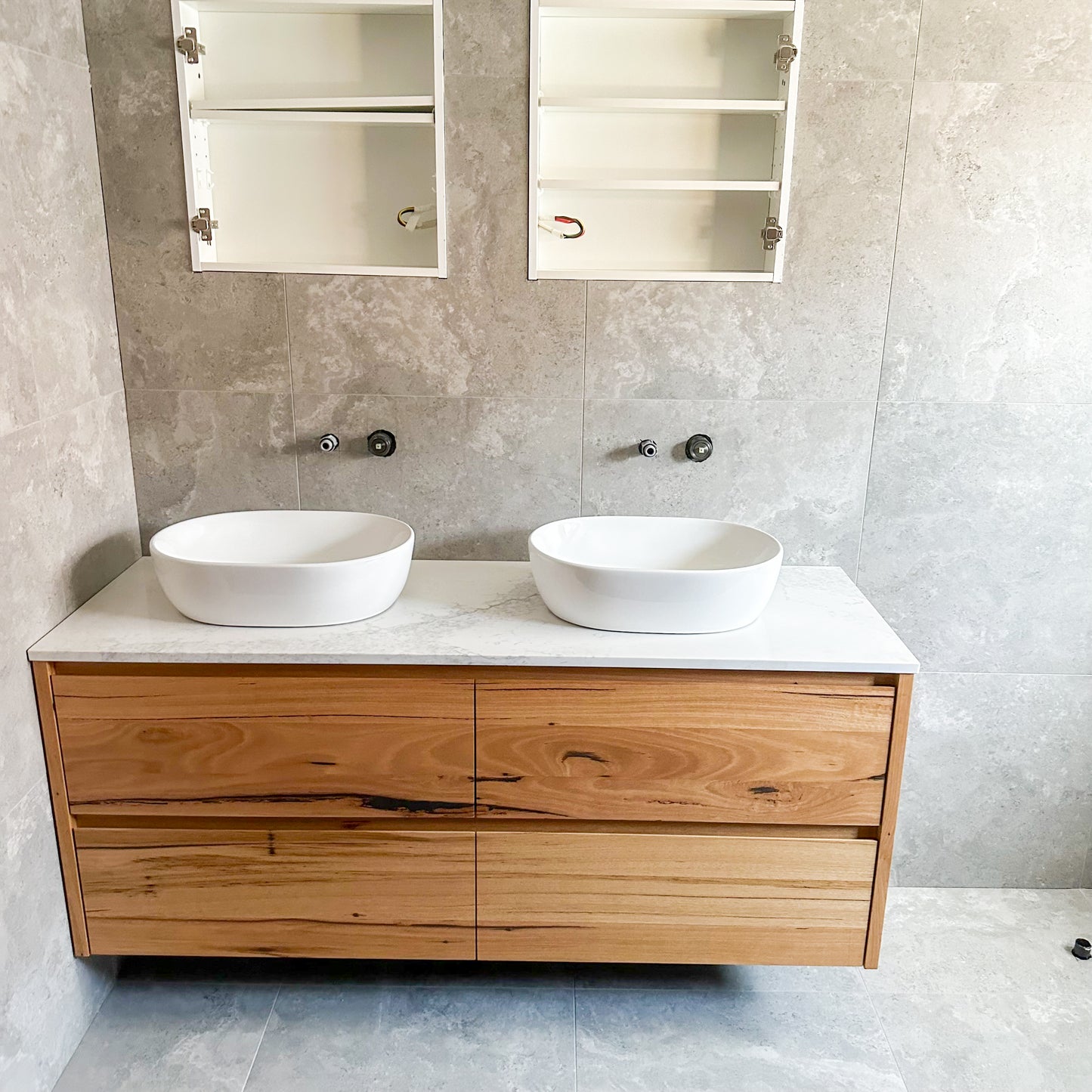 Stone Topped Wall-Hung Timber Vanities